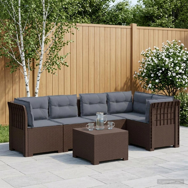 5-personers Havemøbel Sofa med Hynder Rattan Look PP Brun
