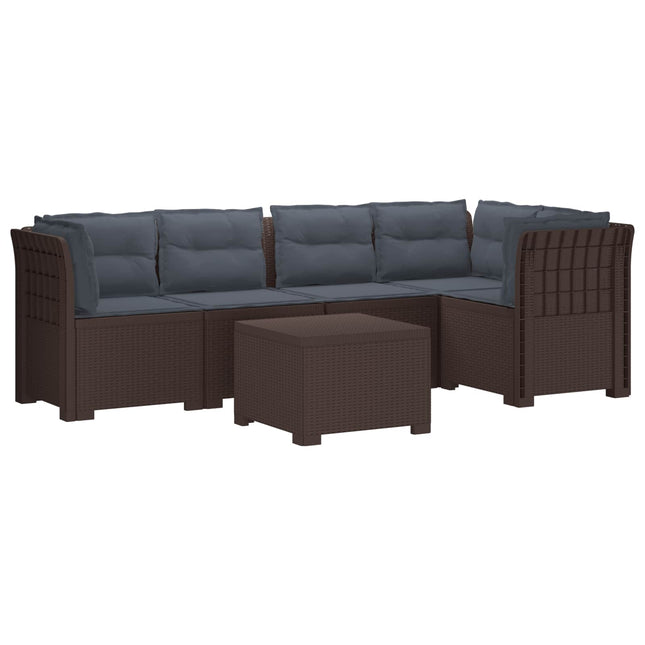 5-personers Havemøbel Sofa med Hynder Rattan Look PP Brun