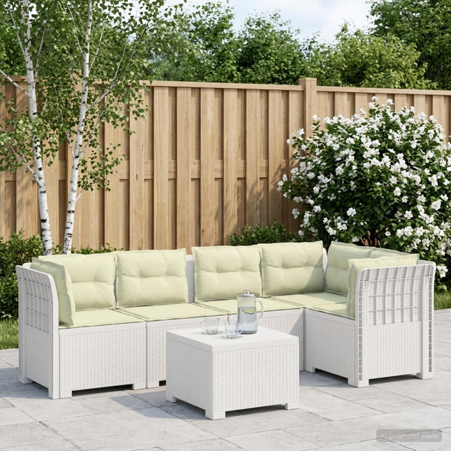 5-personers Havemøbel Sofa med Hynder Rattan Look PP Hvid
