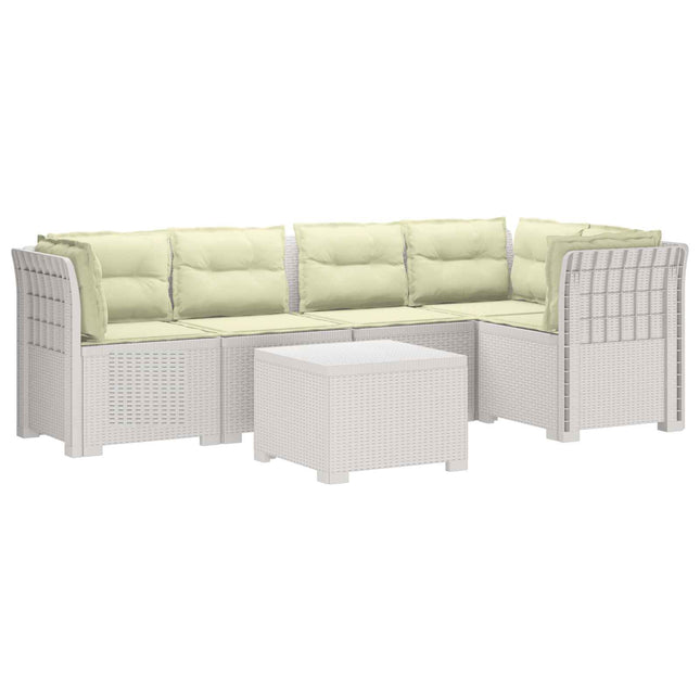 5-personers Havemøbel Sofa med Hynder Rattan Look PP Hvid