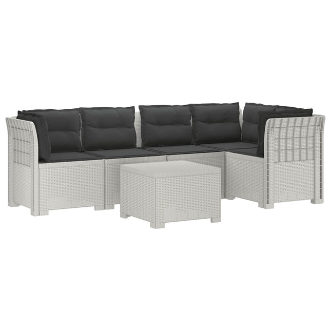 5-personers Havemøbel Sofa med Hynder Rattan Look PP Hvid
