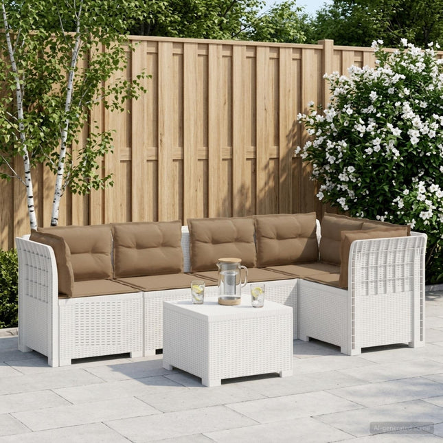 5-personers Havemøbel Sofa med Hynder Rattan Look PP Hvid
