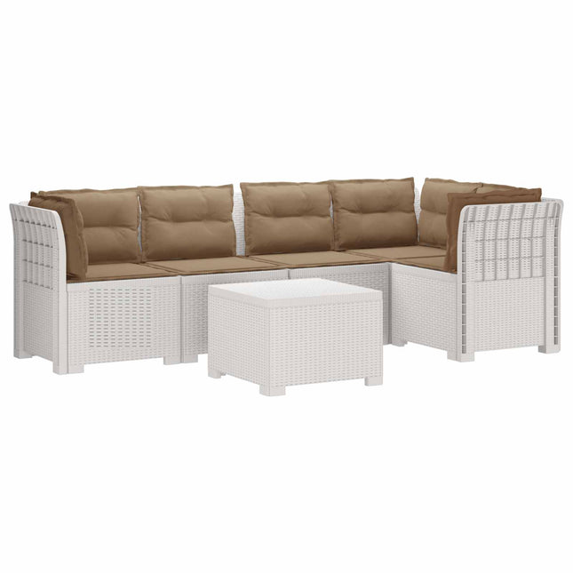 5-personers Havemøbel Sofa med Hynder Rattan Look PP Hvid