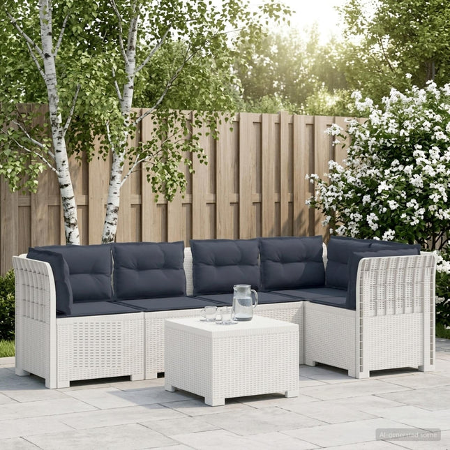 5-personers Havemøbel Sofa med Hynder Rattan Look PP Hvid