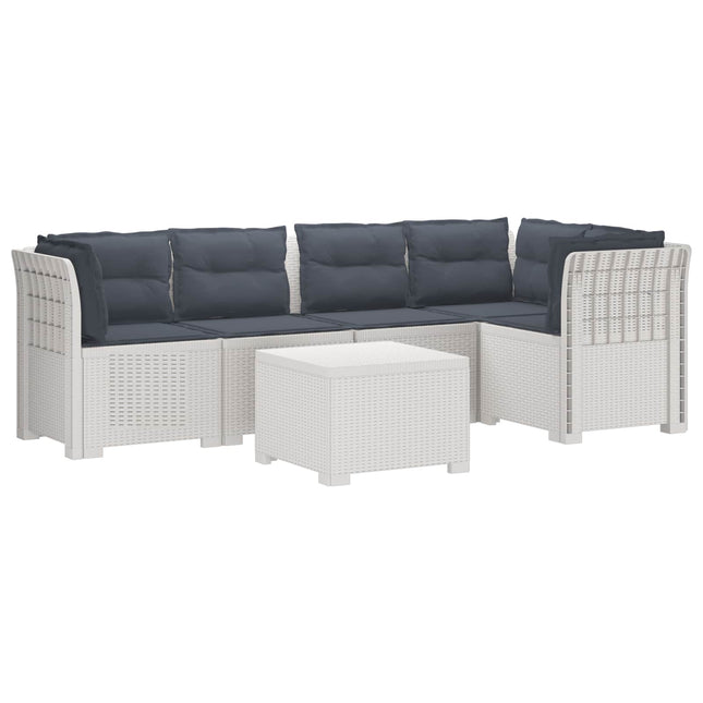 5-personers Havemøbel Sofa med Hynder Rattan Look PP Hvid