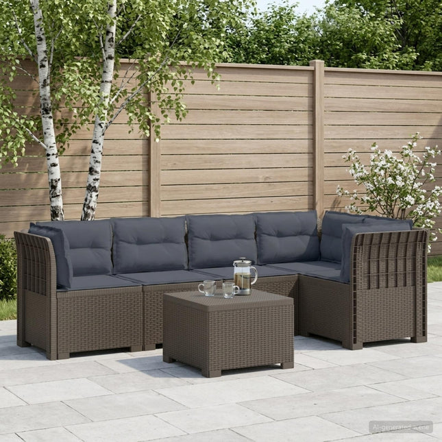 5-personers Havemøbel Sofa med Hynder Rattan Look PP Lysegrå