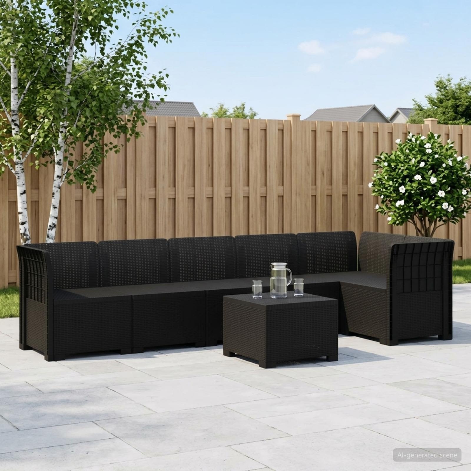 6-personers Have Sofa Rattan Look PP Antracit