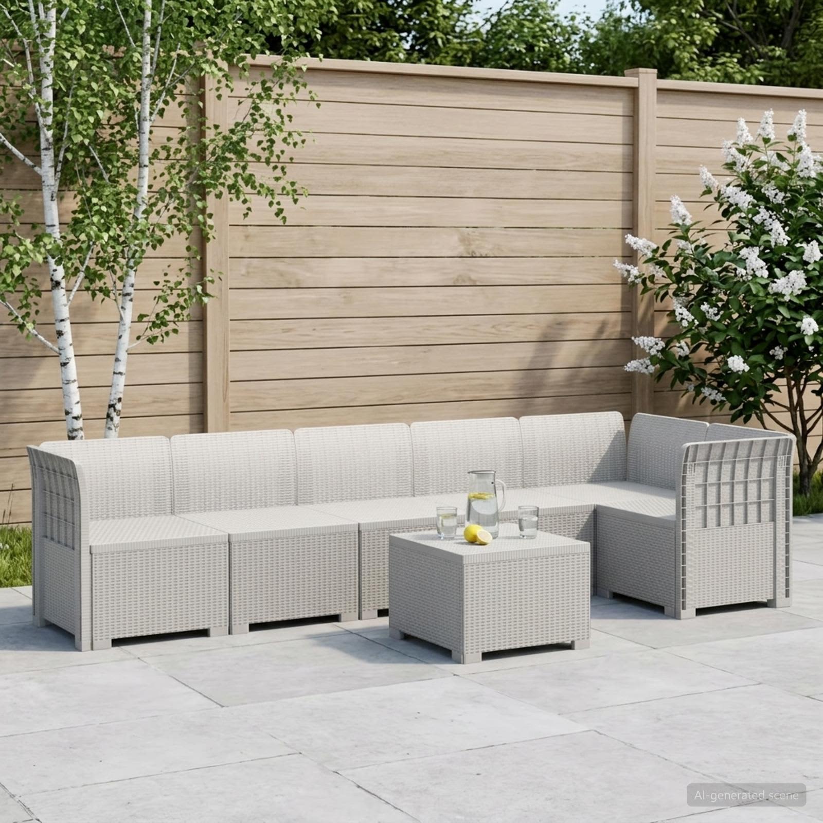6-personers Have Sofa Rattan Look PP Hvid