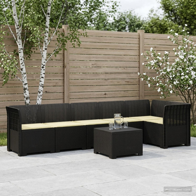 6-personers Have Sofa med Puder Rattan Look PP Antracit