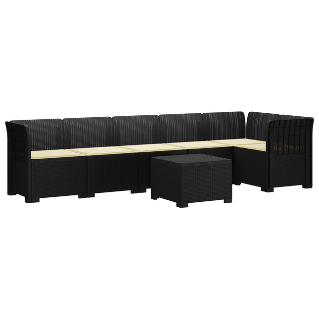 6-personers Have Sofa med Puder Rattan Look PP Antracit