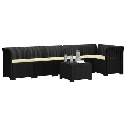6-personers Have Sofa med Puder Rattan Look PP Antracit