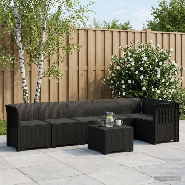 6-personers Have Sofa med Puder Rattan Look PP Antracit