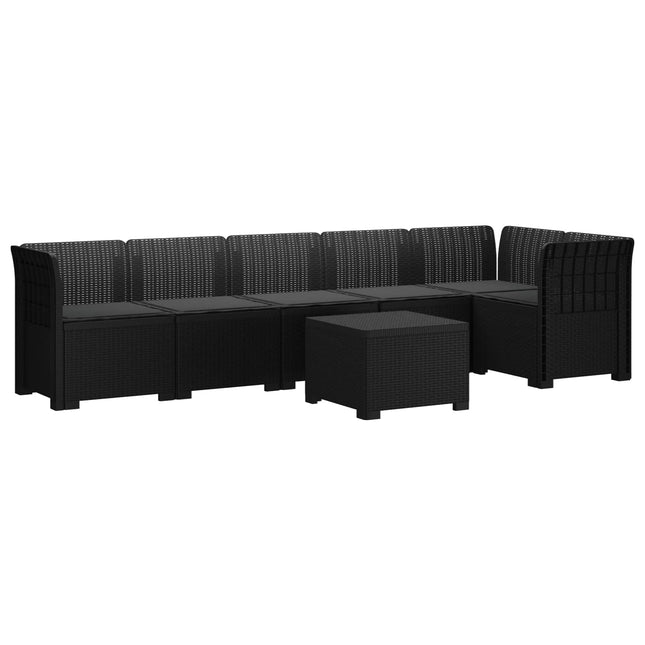6-personers Have Sofa med Puder Rattan Look PP Antracit