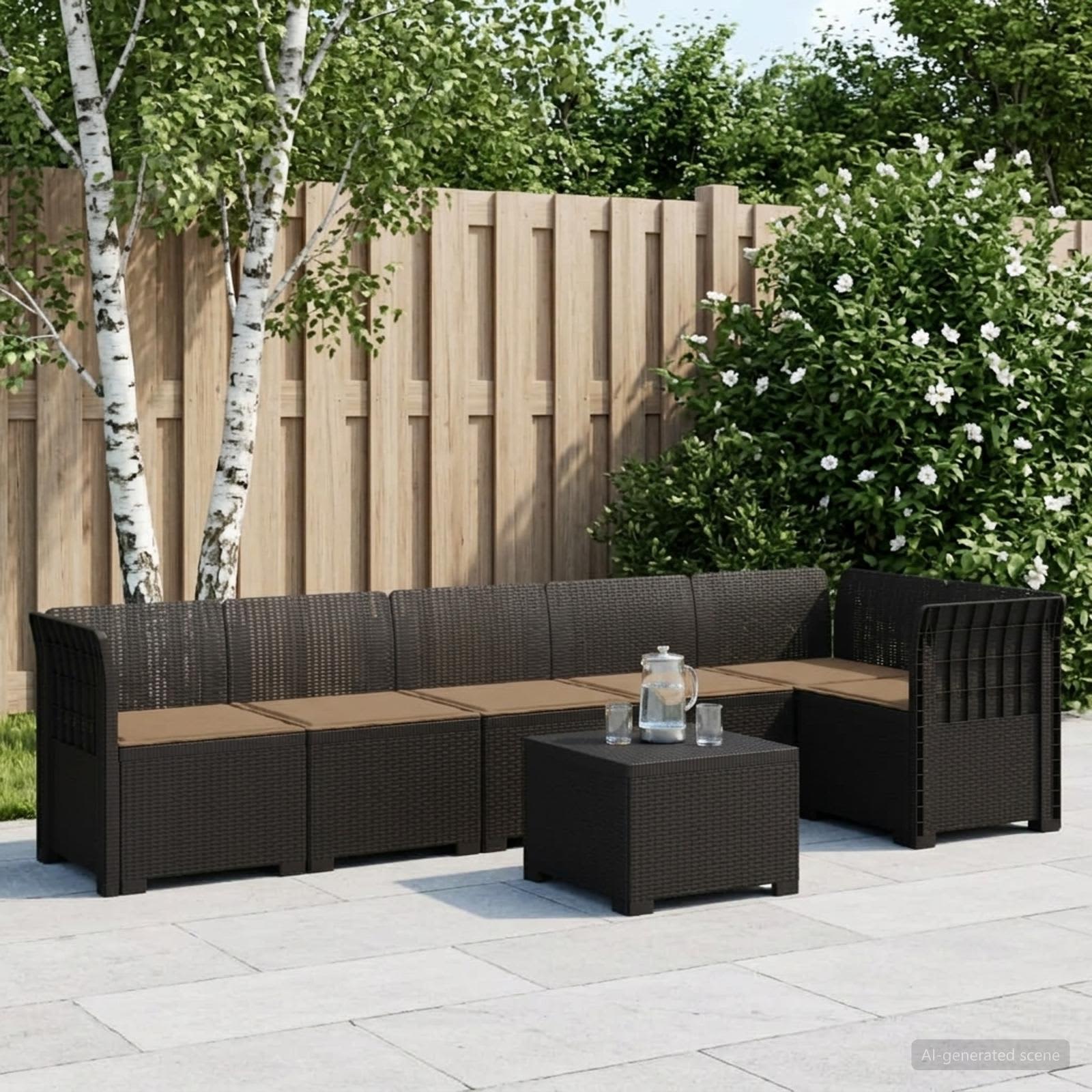 6-personers Have Sofa med Puder Rattan Look PP Antracit