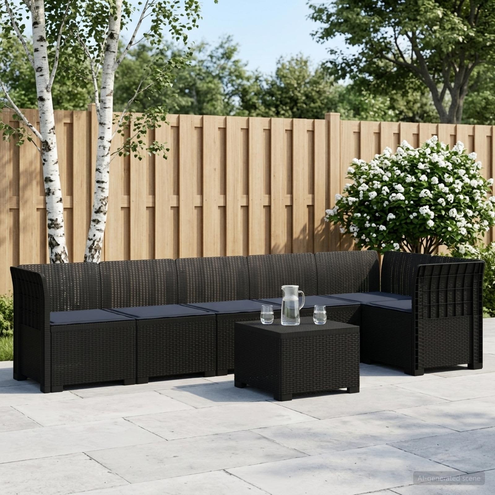 6-personers Have Sofa med Puder Rattan Look PP Antracit