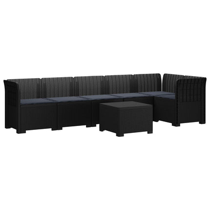 6-personers Have Sofa med Puder Rattan Look PP Antracit