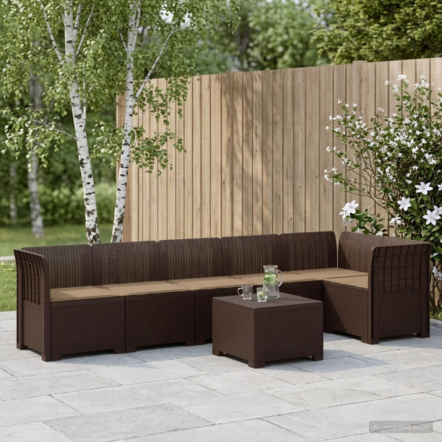 6-personers Have Sofa med Puder Rattan Look PP Brun