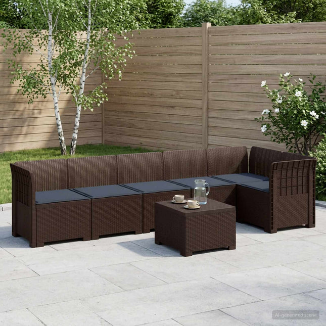 6-personers Have Sofa med Puder Rattan Look PP Brun