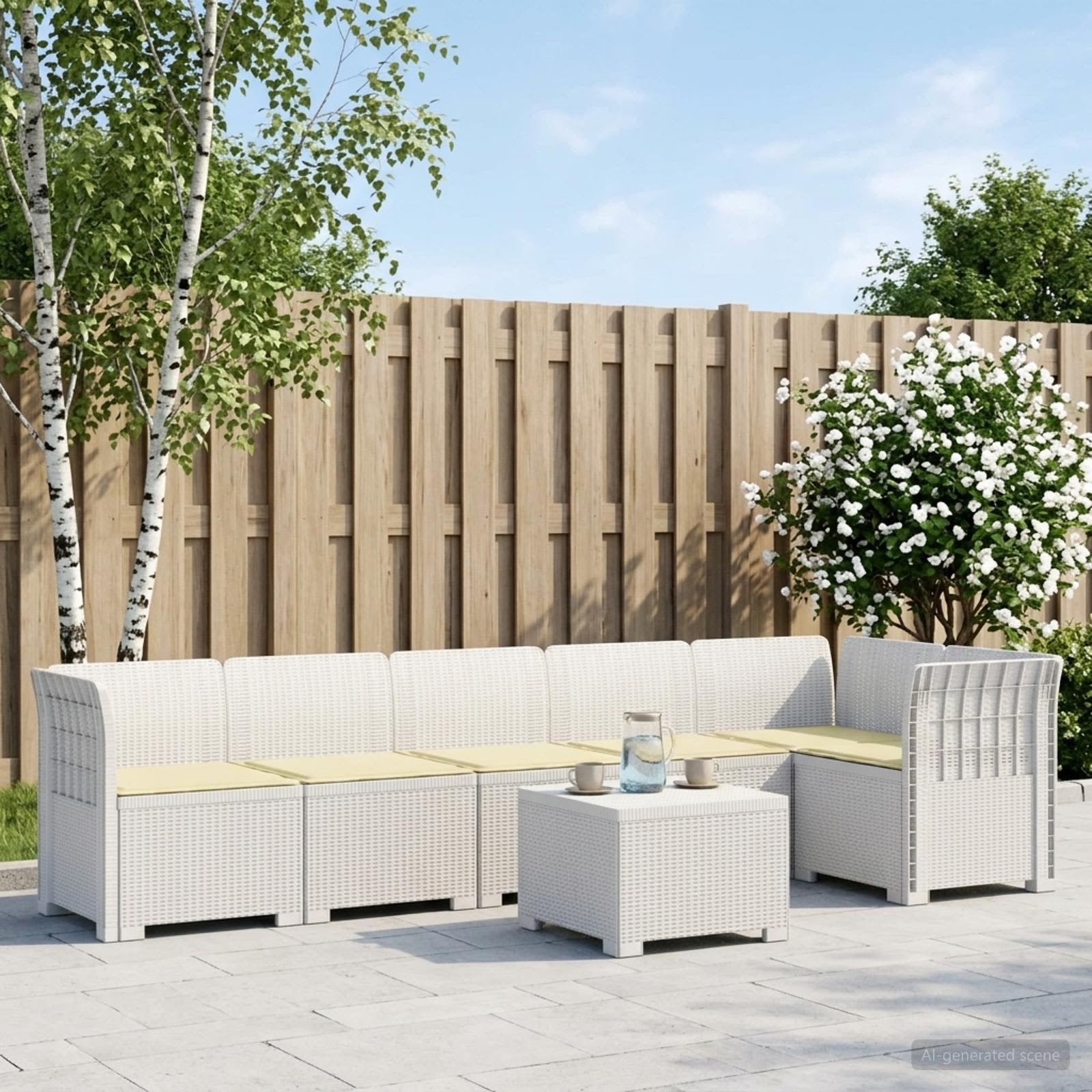 6-personers Have Sofa med Puder Rattan Look PP Hvid