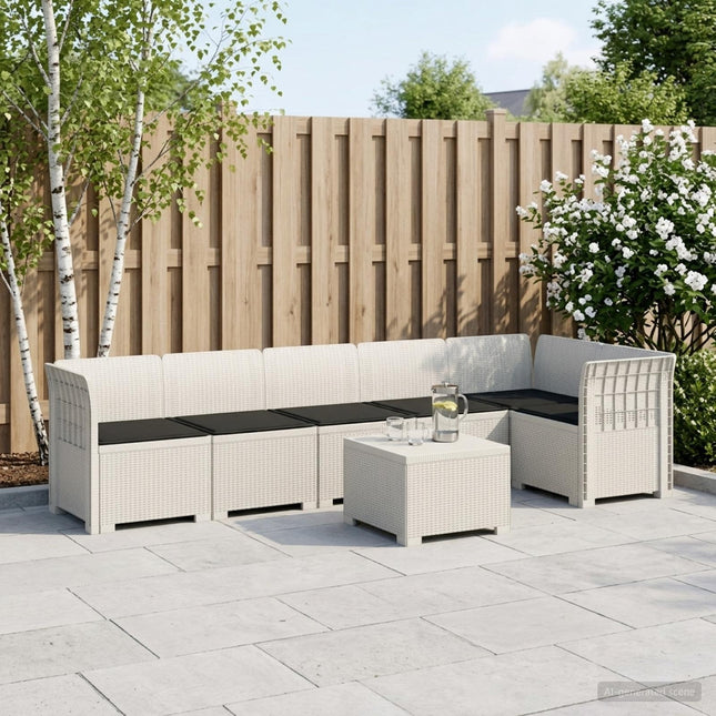 6-personers Have Sofa med Puder Rattan Look PP Hvid