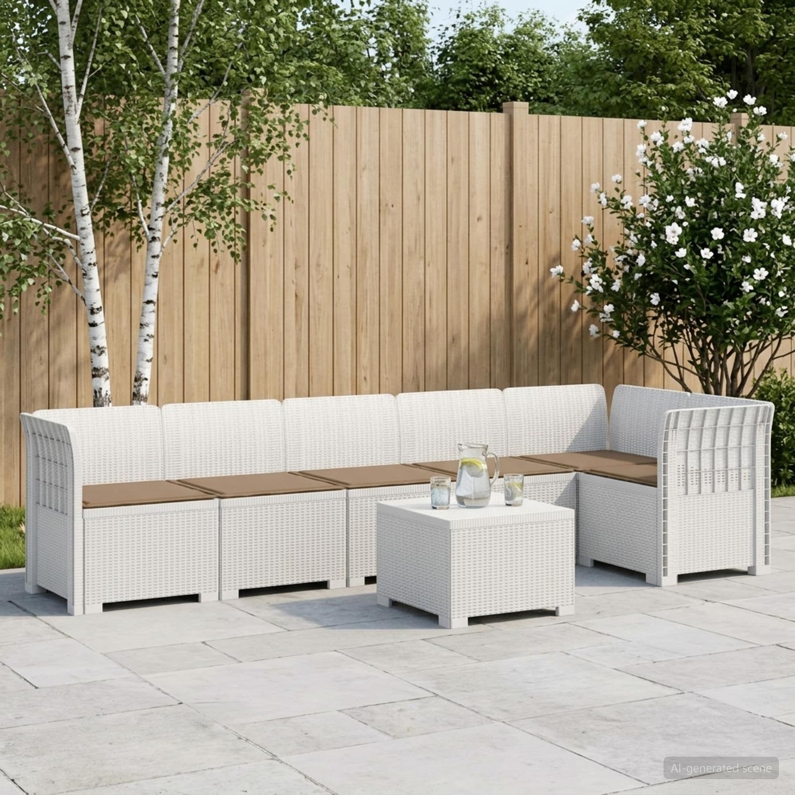 6-personers Have Sofa med Puder Rattan Look PP Hvid