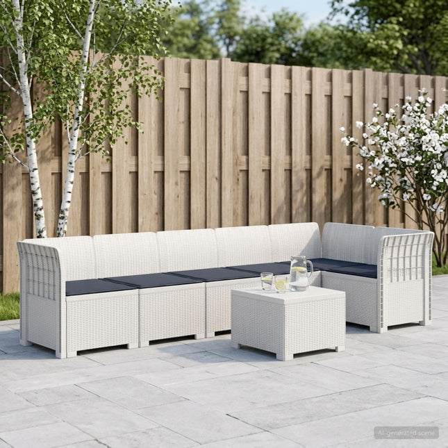 6-personers Have Sofa med Puder Rattan Look PP Hvid