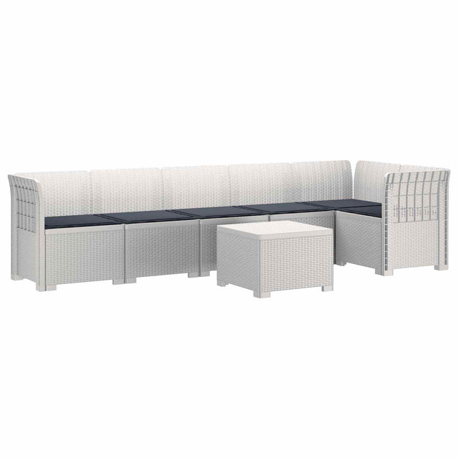 6-personers Have Sofa med Puder Rattan Look PP Hvid