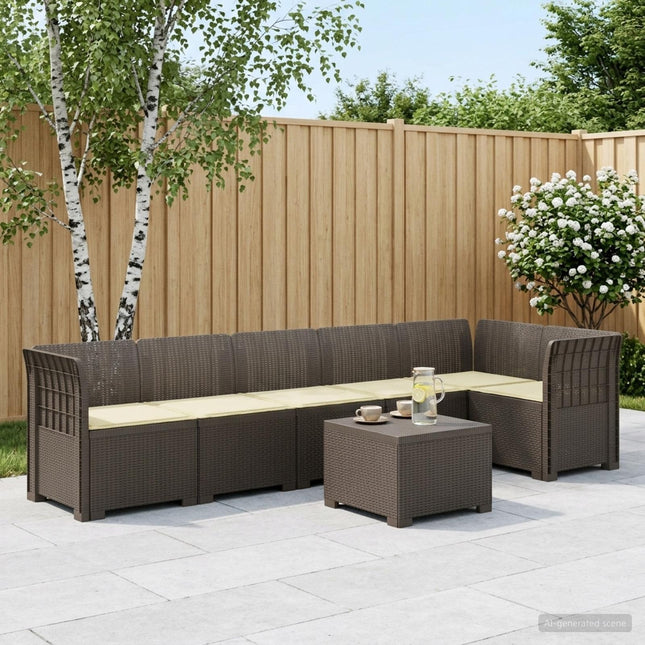 6-personers Have Sofa med Puder Rattan Look PP Lysegrå