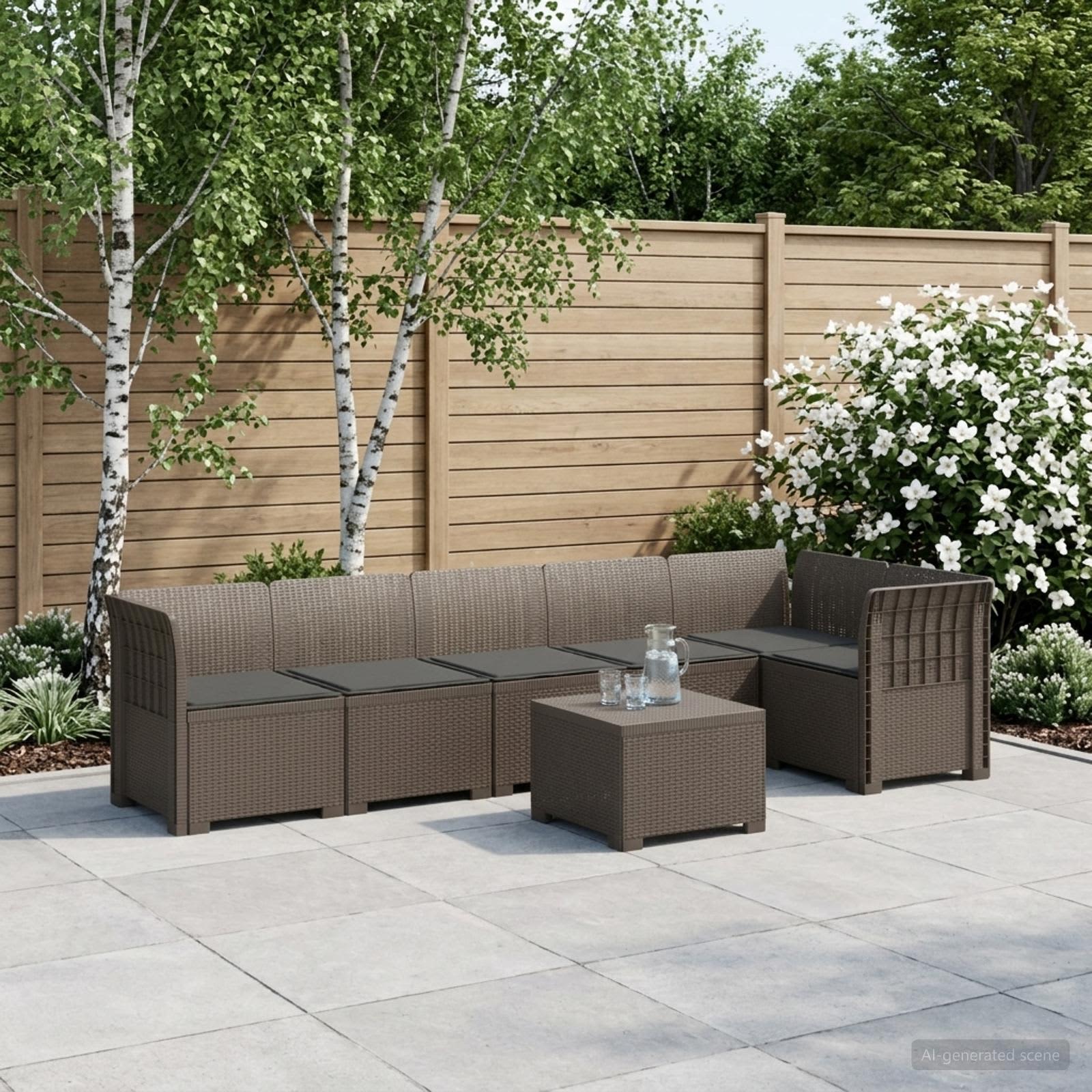 6-personers Have Sofa med Puder Rattan Look PP Lysegr