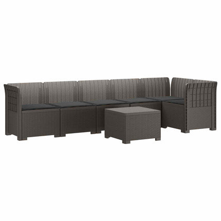 6-personers Have Sofa med Puder Rattan Look PP Lysegrå