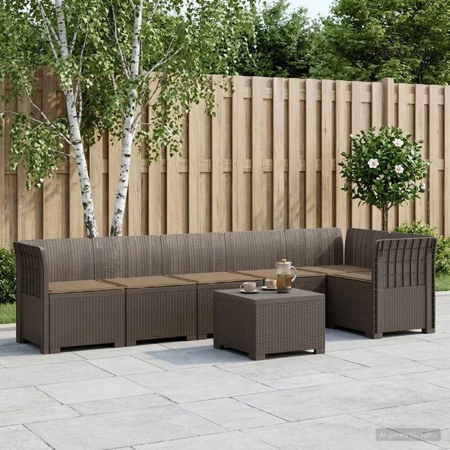 6-personers Have Sofa med Puder Rattan Look PP Lysegrå