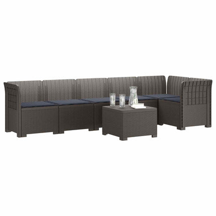 6-personers Have Sofa med Puder Rattan Look PP Lysegrå