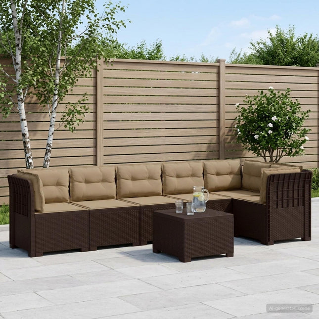 6-personers Have Sofa med Puder Rattan Look PP Brun