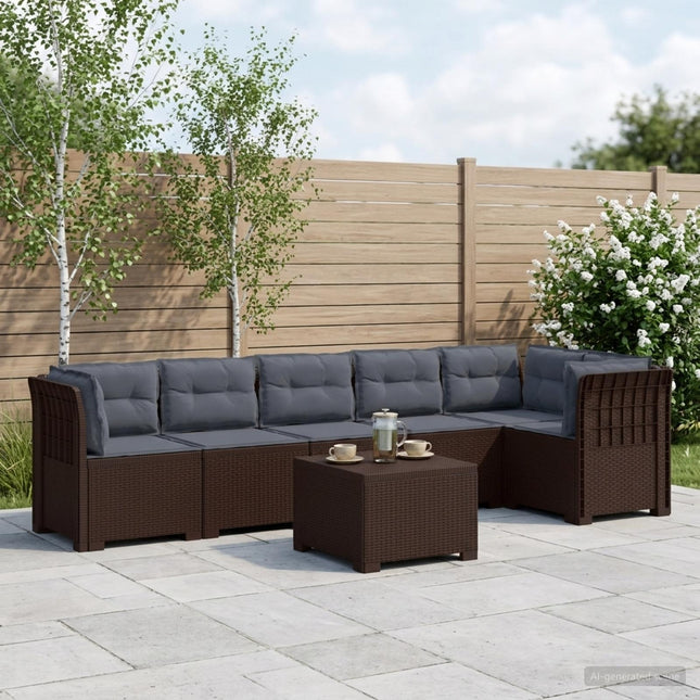 6-personers Have Sofa med Puder Rattan Look PP Brun