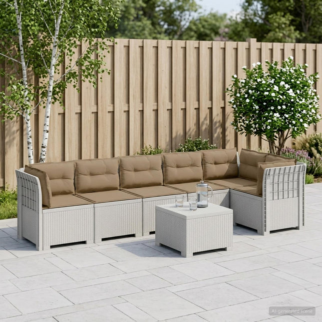 6-personers Have Sofa med Puder Rattan Look PP Hvid