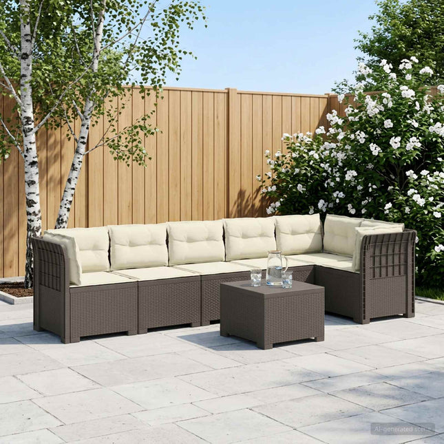 6-personers Have Sofa med Puder Rattan Look PP Lysegrå