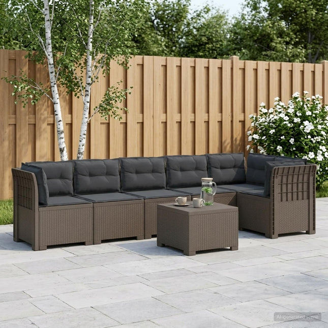 6-personers Have Sofa med Puder Rattan Look PP Lysegrå