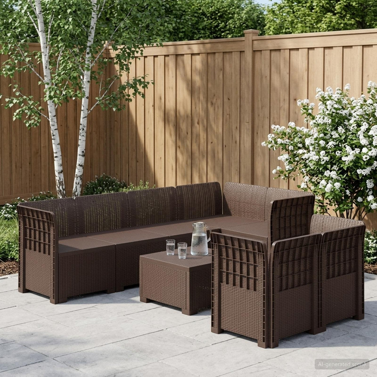 7-personers have-sofa i rattanlook PP Brun