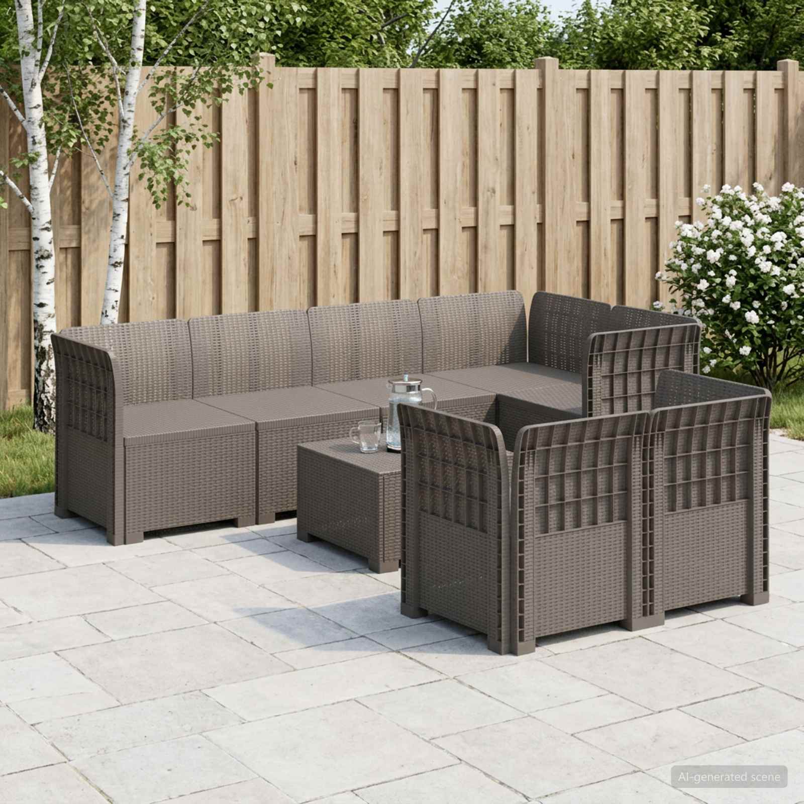 7-personers have-sofa i rattanlook PP Lysegr