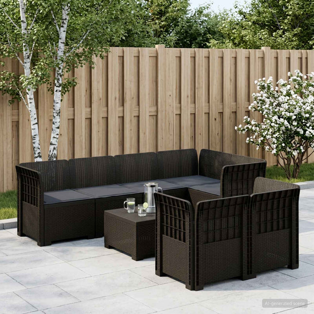 7-personers have-sofa med puder i rattanlook PP Antracit