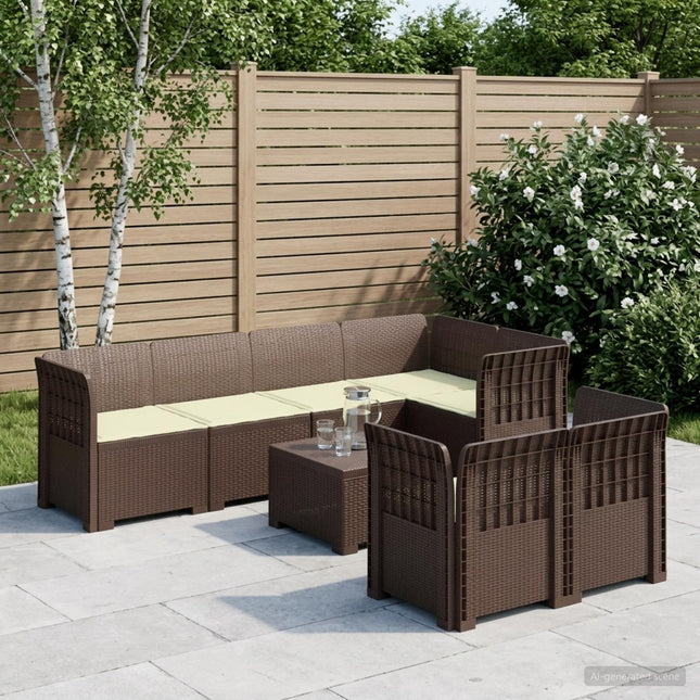 7-personers have-sofa med puder i rattanlook PP Brun