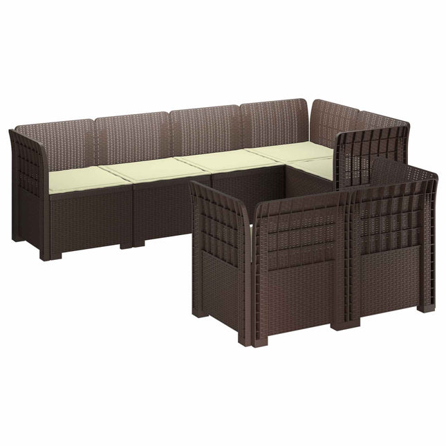 7-personers have-sofa med puder i rattanlook PP Brun