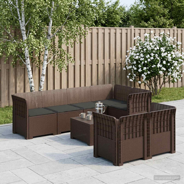 7-personers have-sofa med puder i rattanlook PP Brun