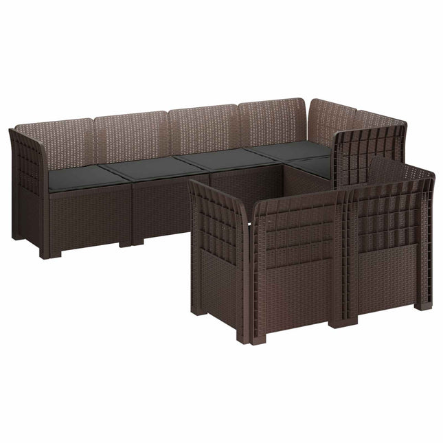 7-personers have-sofa med puder i rattanlook PP Brun