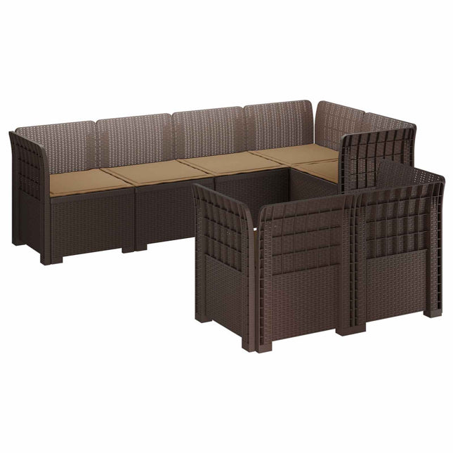 7-personers have-sofa med puder i rattanlook PP Brun