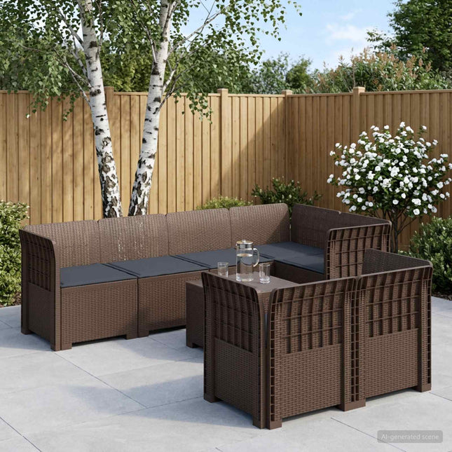 7-personers have-sofa med puder i rattanlook PP Brun