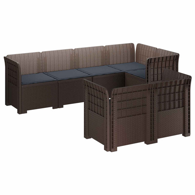 7-personers have-sofa med puder i rattanlook PP Brun