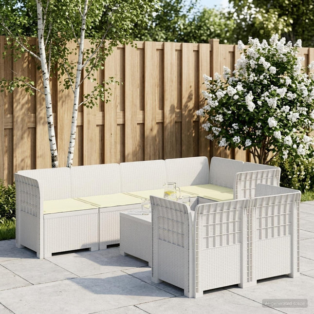 7-personers have-sofa med puder i rattanlook PP Hvid
