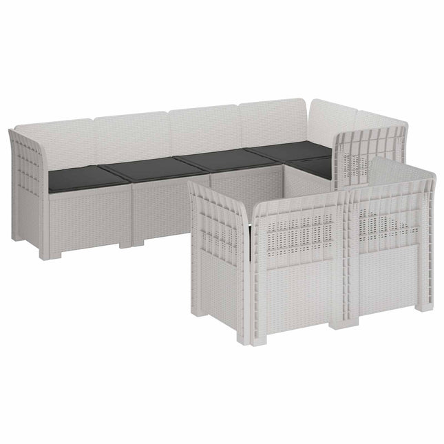 7-personers have-sofa med puder i rattanlook PP Hvid