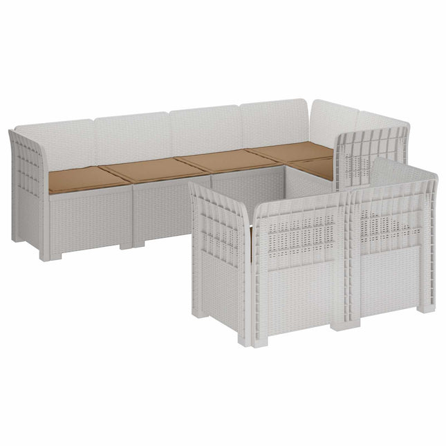 7-personers have-sofa med puder i rattanlook PP Hvid